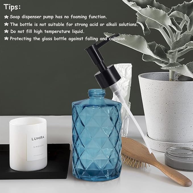 Blue Glass Soap Dispenser with Black Plastic Pump, 12oz Refillable Liquid Hand - Image 6