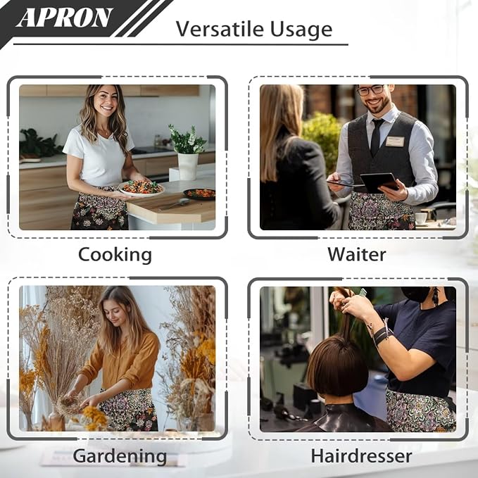 Server Apron with 3 Pockets, Waterproof Oil Waitress Waiter Half Apron - Image 5