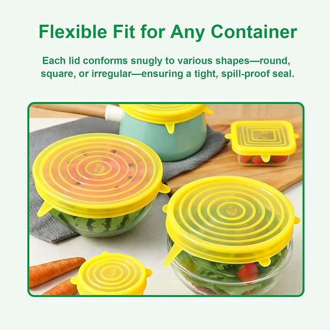 Silicone Stretch Lids – 6 Pack Reusable Food Covers, Flexible Silicone - Image 4
