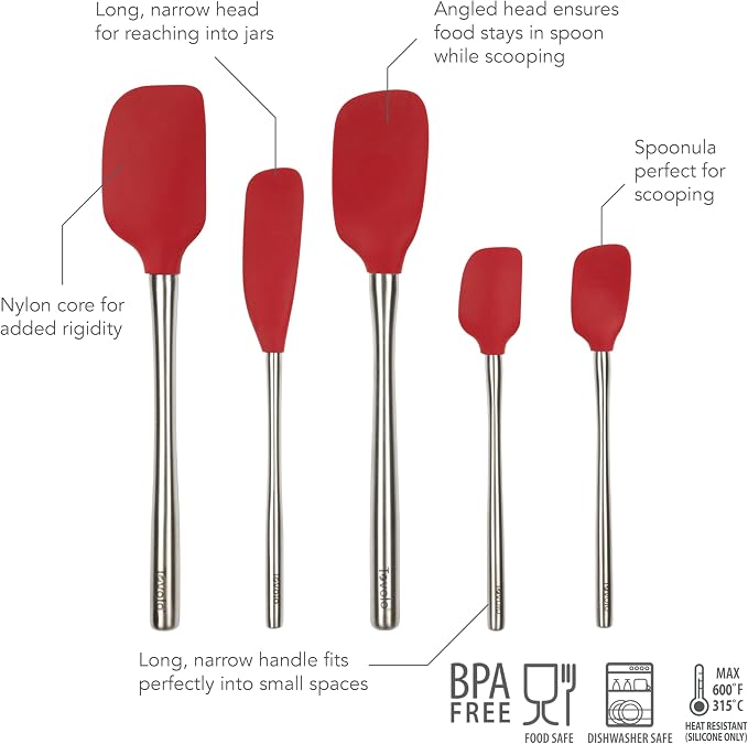 Tovolo Stainless Steel Handled Silicone Spatula Set of 5 Cayenne Red, - Image 4