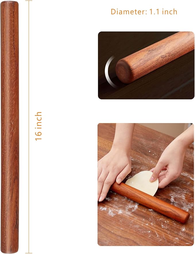 Wood Rolling Pins for Baking- Fulimax 16" Classic Wooden Rolling Pin for Dough - Image 5