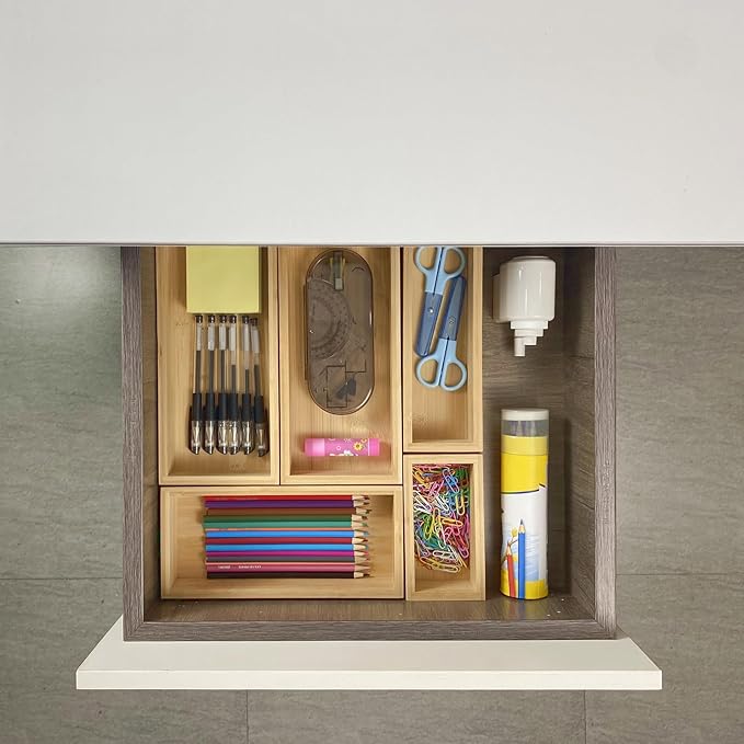 bamboo drawer organizer Set, expandable drawer dividers, wooden storage - Image 3