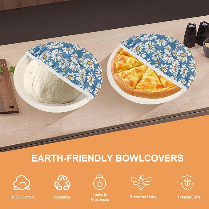Reusable Bowl Covers for Bread Proofing（2 Large）- Cotton Beeswax Bowl Covers - Image 3