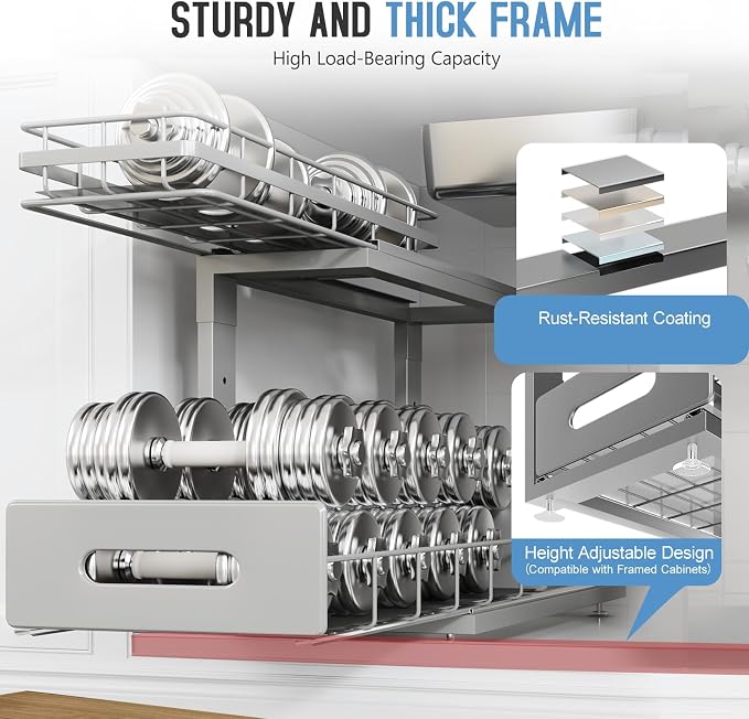Under Sink Organizer Upgrade To Professional Rails, 2-Tier Dual Pull Out - Image 4