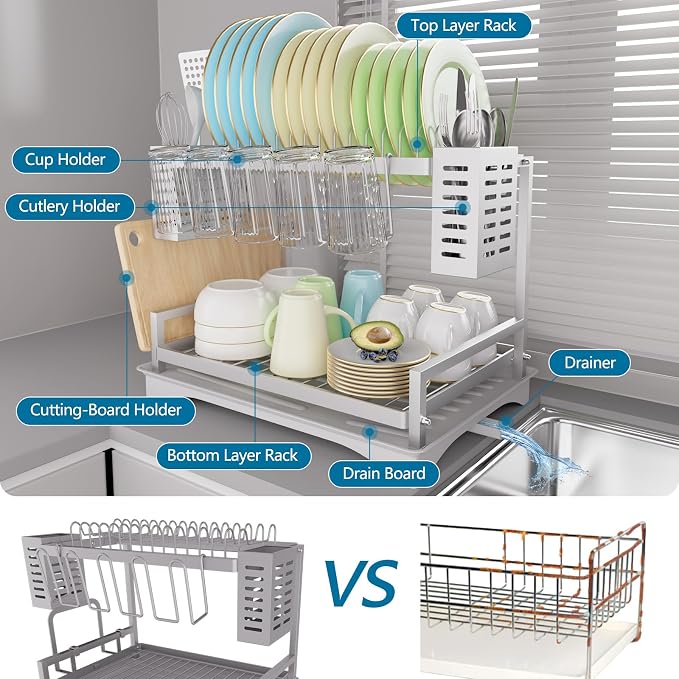 B-Land Dish Drying Rack: 2 Tier Dish Racks - Image 6