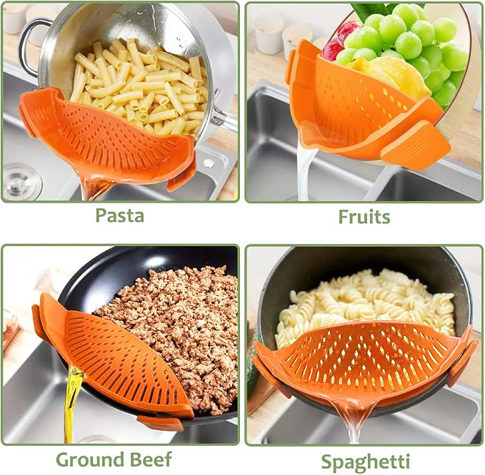 YEVIOR Clip on Strainer for Pots Pan Pasta, Silicone Food Strainer Hands-Free - Image 6