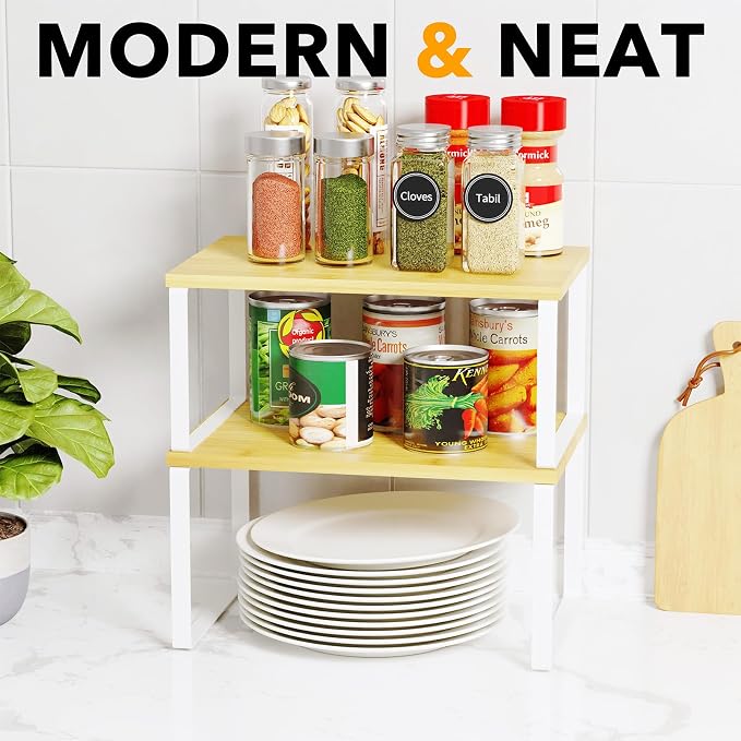 SpaceAid Cabinet Shelf Organizers 2 Pack, Kitchen Counter Rack Shelves Riser - Image 5
