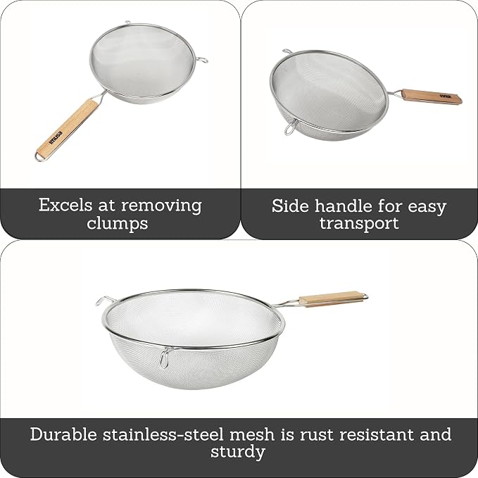 IMUSA USA Wood Stainless Steel Strainer Handle 8-Inch - Image 2