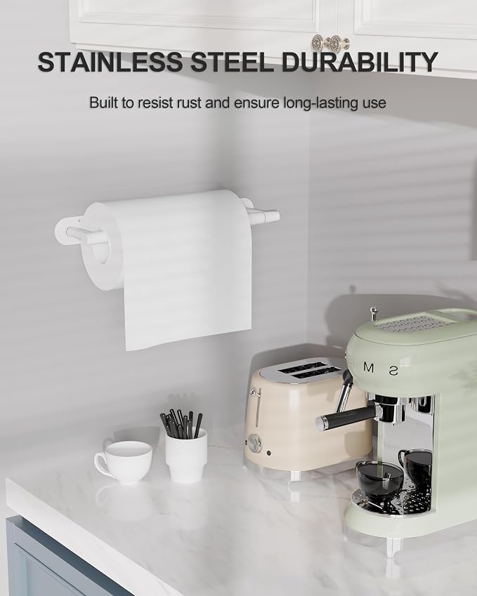 White Paper Towel Holder Under Cabinet, Self Adhesive or Wall Mounted SUS304 - Image 4