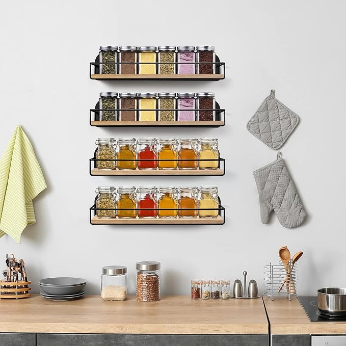 TJ.MOREE 4 Pack Spice Rack Wall Mounted Rustic Style Hanging Spice Organizer - Image 5