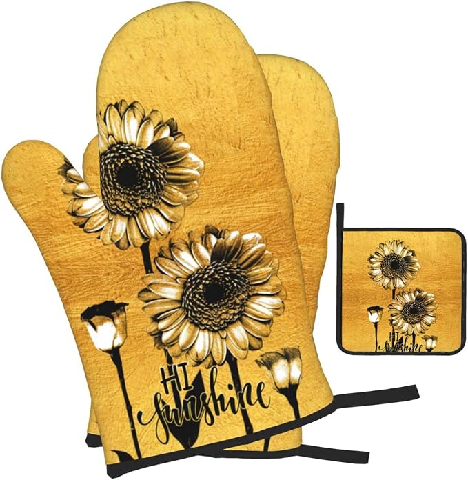 Sunflower Oven Mitts and Pot Holders Sets, Heat Resistant Gold Kitchen Oven - Image 2