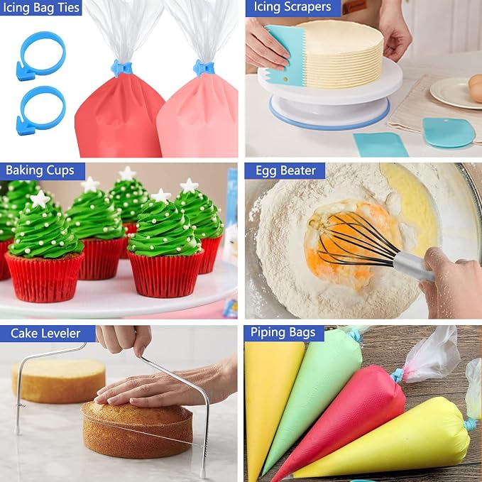 240PCS Cake Decorating Supplies Kits Cake Turntable, 100 Piping Bags 100 - Image 5