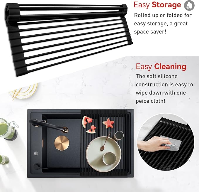 MERRYBOX Roll Up Over The Sink Dish Drying Rack Silicone Wrapped Foldable - Image 3