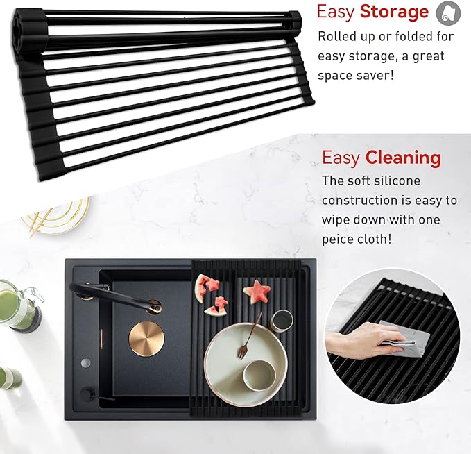 MERRYBOX Roll Up Dish Drying Rack, Silicone Wrapped Over The Sink Dish Rack - Image 3