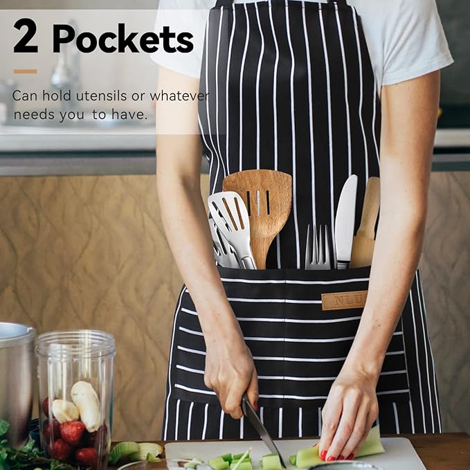 NLUS 2 Pack Kitchen Cooking Aprons, Adjustable Bib Soft Chef Apron - Image 6