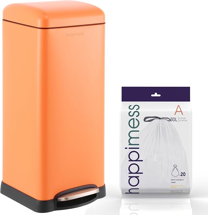 happimess HPM1007G Betty Retro 8-Gallon Step-Open Trash Can, Fingerprint by Happimess