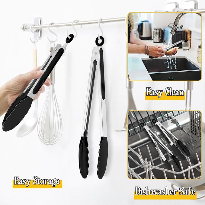 TeamFar Kitchen Tongs, Heat Resistant Silicone Tongs, Locking Design & - Image 5