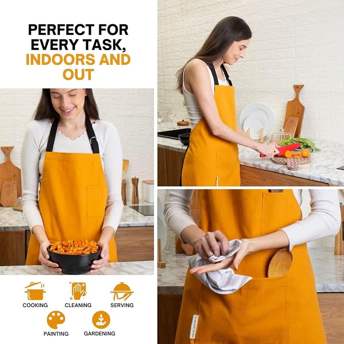 Cotton Canvas Apron for Women & Men – Adjustable Neck Strap & Waist Ties - Image 2
