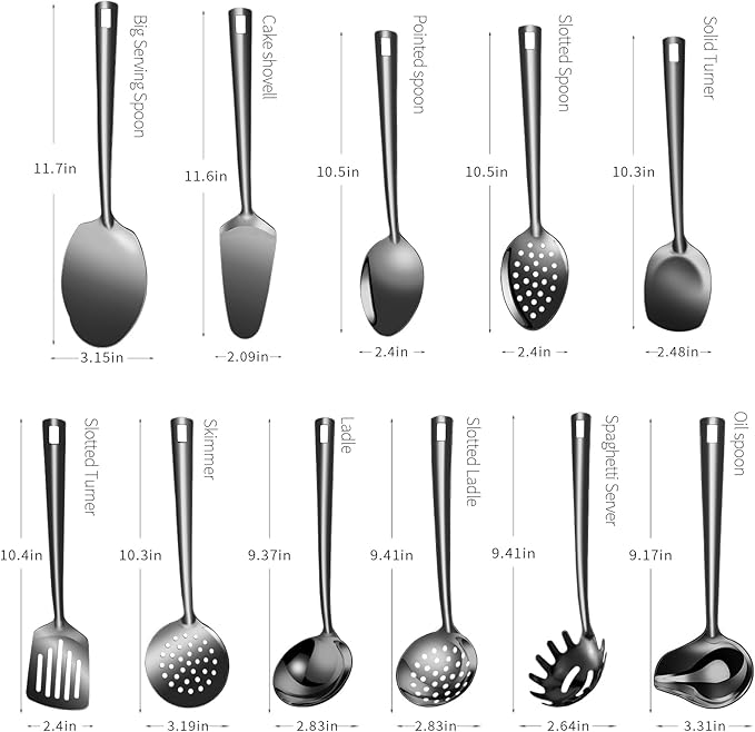 Lazycorner Cooking Utensil Set 11 Pcs Stainless Steel Kitchen Utensils Set Wok - Image 2