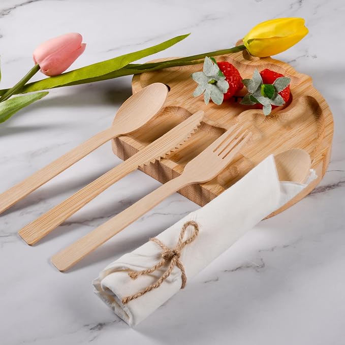 Pre Rolled Napkin and Bamboo Cutlery Set - Image 3