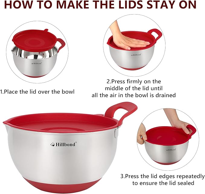 Hillbond Mixing Bowls with BPA Free Airtight Lids Nesting Bowls with Pour Spout - Image 4