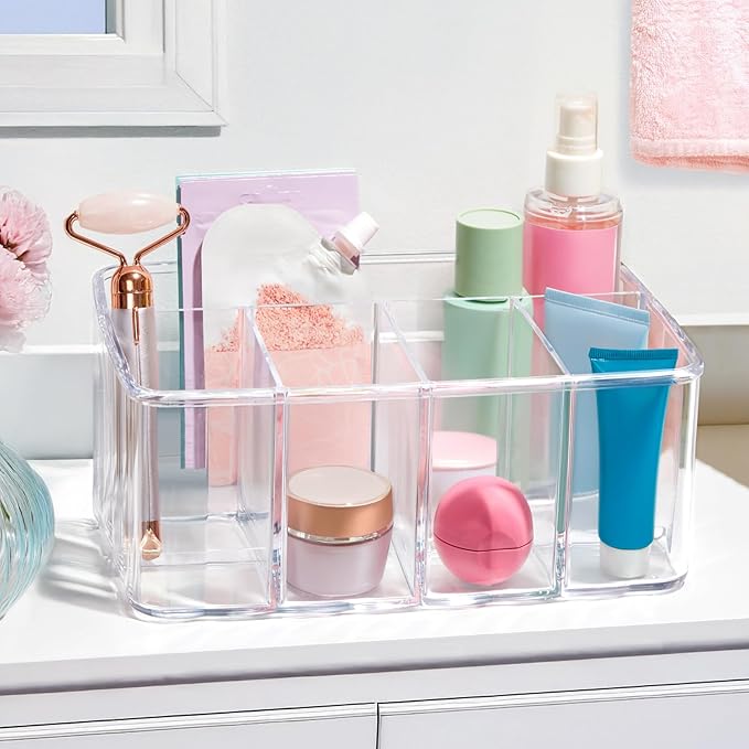 STORi 5-Compartment Clear Plastic Organizer | Rectangular Divided Makeup and - Image 4