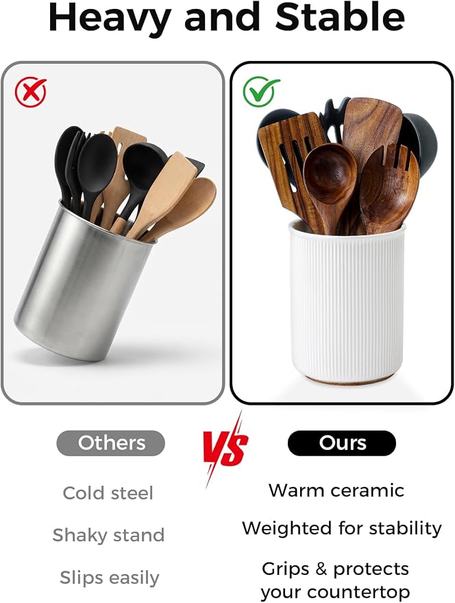 LoeJan 6.7" Utensil Holder, Ceramic Kitchen Utensil Holder - Image 5