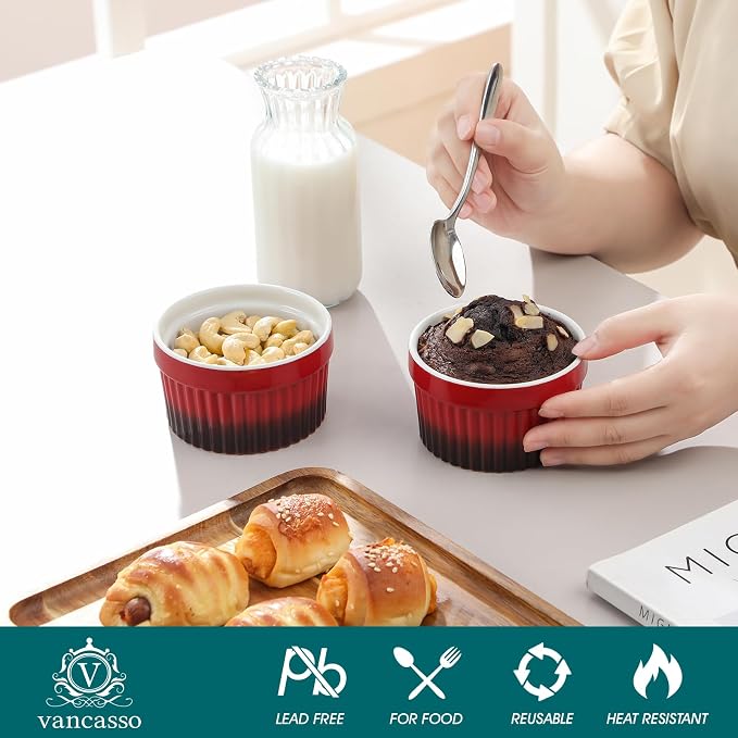 vancasso 6 oz Ramekins with Lid, Porcelain Creme Brulee Souffle Dishes - Image 5