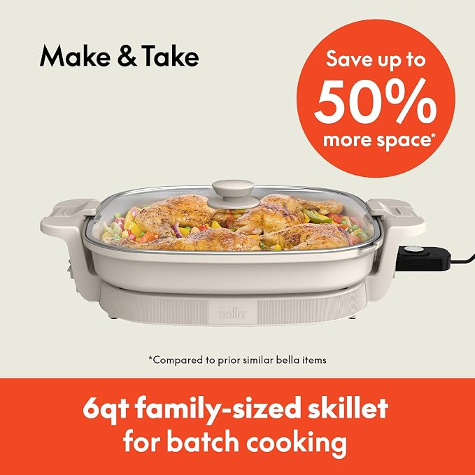 bella Make & Take XL Electric Skillet, Fits-anywhere™ kitchenware, EverGood™ - Image 2