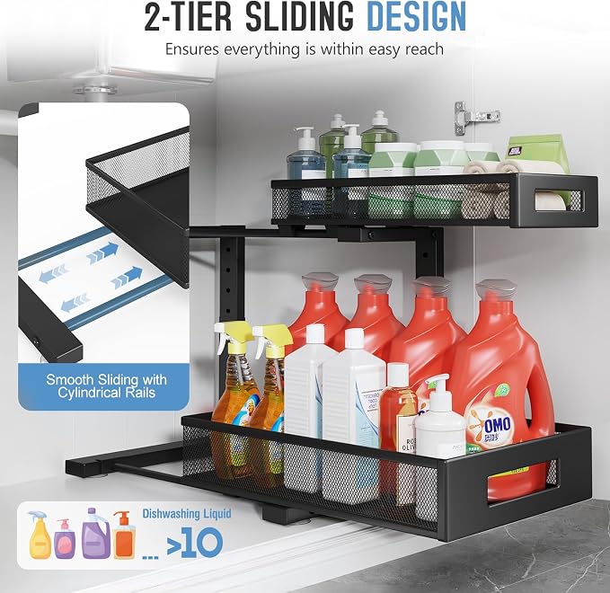 1 Pack-11.4"-16.14"H Under Sink Storage Organizer, Large 2-Tier Elegant Mesh - Image 4