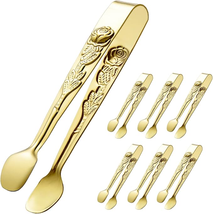 HINMAY 6PCS Mini Serving Tongs 5-Inch Small Rose Sugar Cube Appetizer Tongs by HINMAY
