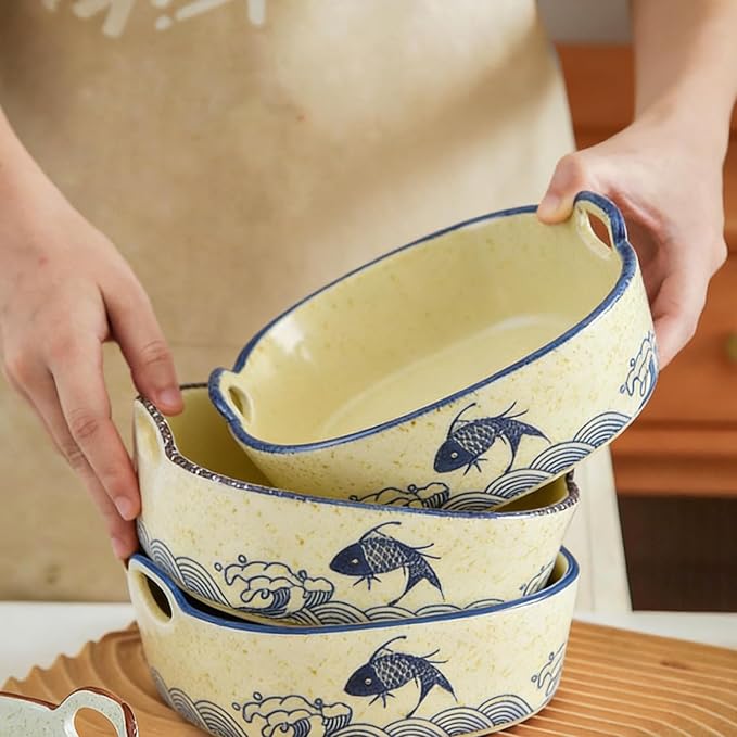 2 Pack Ceramic Baking Dish, 6.7-inch Vintage Fish Design Square Baking Dishs - Image 4
