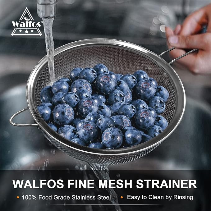 Walfos Fine Mesh Strainer 4PCS, Versatile Kitchen Strainer - Image 3