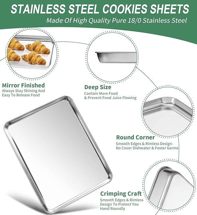 Baking Sheets Set of 2, HKJ Chef Cookie Sheets 2 Pieces & Stainless Steel - Image 3