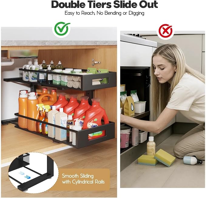 2 Packs 21IN Depth Under Sink Organizer, 2-Tier Pull Out Cabinet Organizer - Image 7