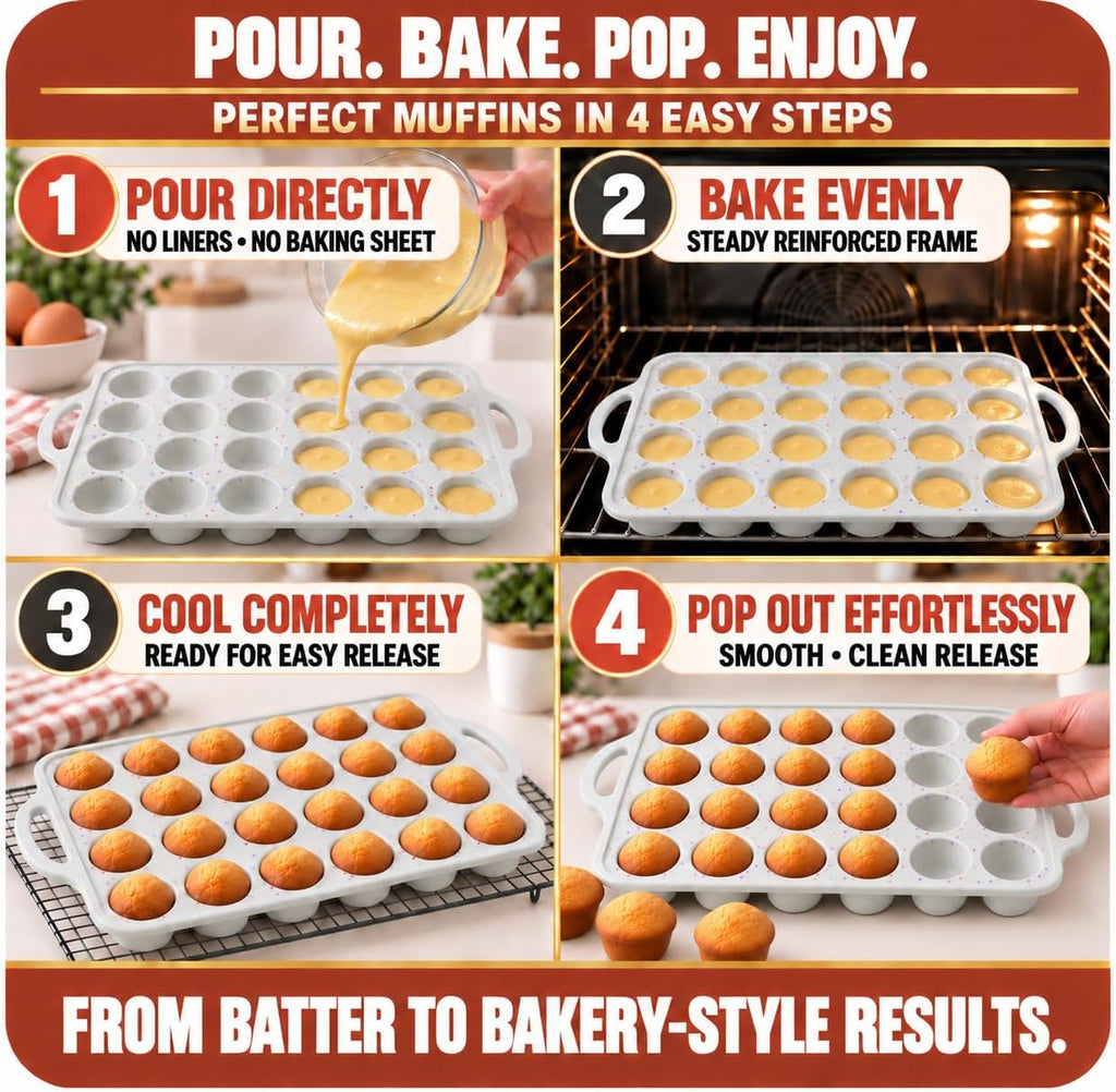 Silicone Mini Muffin Pan, 24 Cup 2 Pack with Metal Reinforced Frame