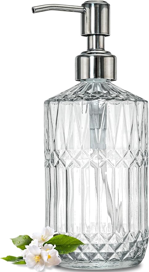JASAI 18 Oz Embossed Clear Glass Soap Dispenser by JASAIHOME
