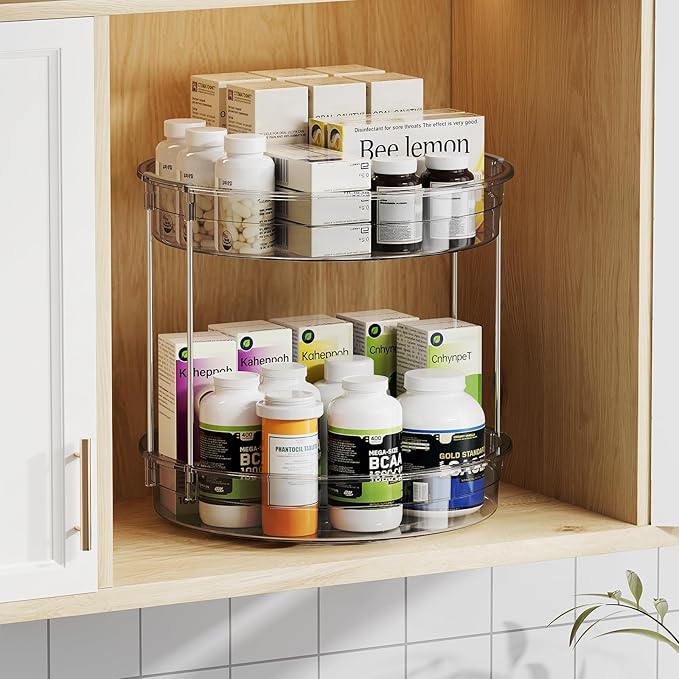 LAMU 12 inch 2 Tier Lazy Susan Turntable Organizer Rotating Spice Rack - Image 2