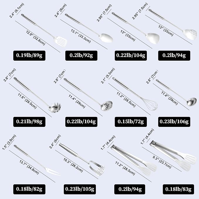 Stainless Steel Kitchen Utensils 12 Pcs, Small Cooking Utensils Set, Serving - Image 2