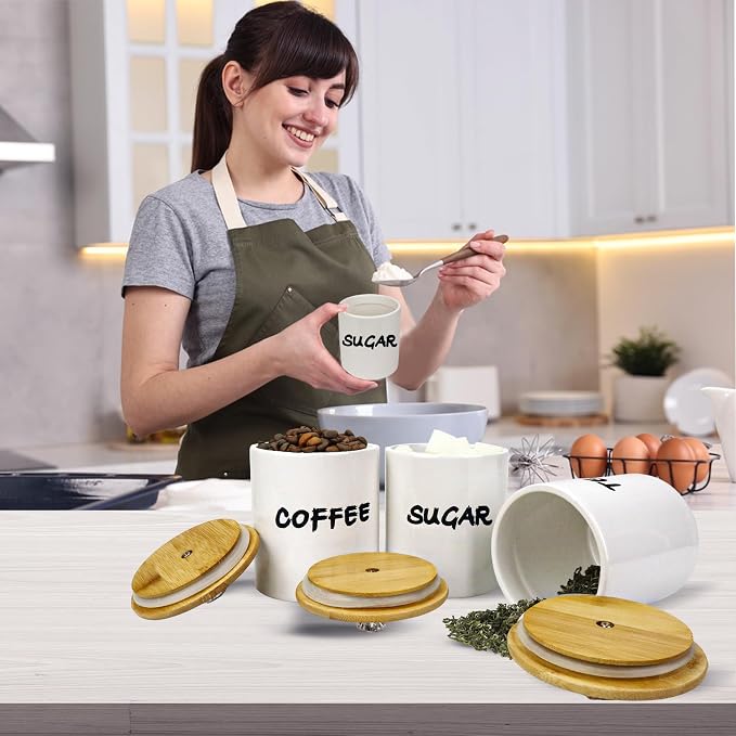 Coffee Tea Sugar Container Set of 3, Farmhouse Storage Containers Jars - Image 7