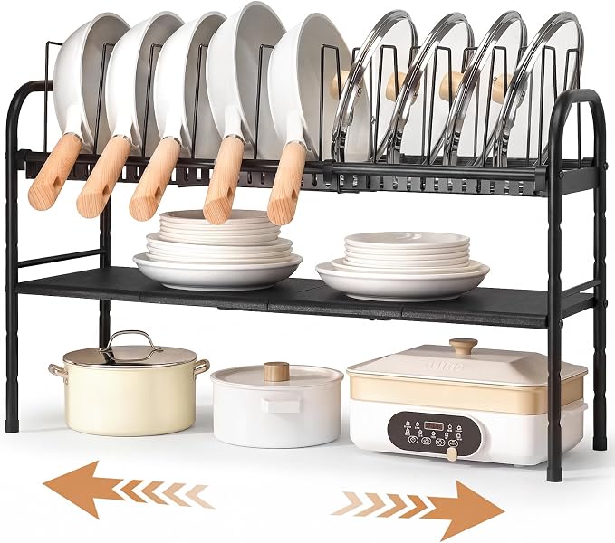 HULISEN Pots and Pans Organizer Under Cabinet, Expandable 2-Tier Pots and Pans by HULISEN
