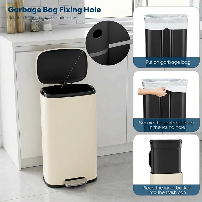 8 Gal Kitchen Trash Can, 30L Recycling or Garbage Bin, Brushed Stainless Steel - Image 6