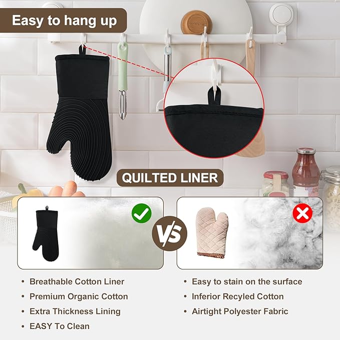 Silicone Oven Mitts-13.6 in Extended Oven Mitts Heat Resistant 500F, Oven Gloves - Image 6