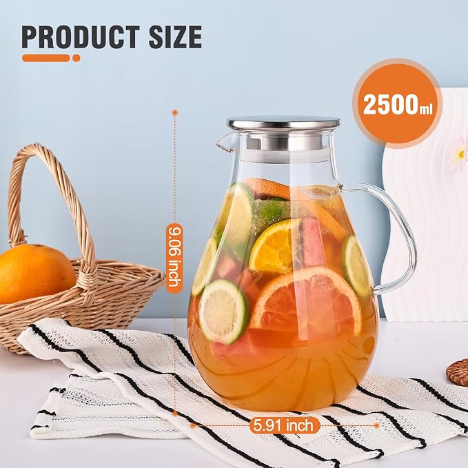 2500ml Glass Pitcher with Lid, 88 Ounces with Precise Scale Line, Hot/Cold - Image 2