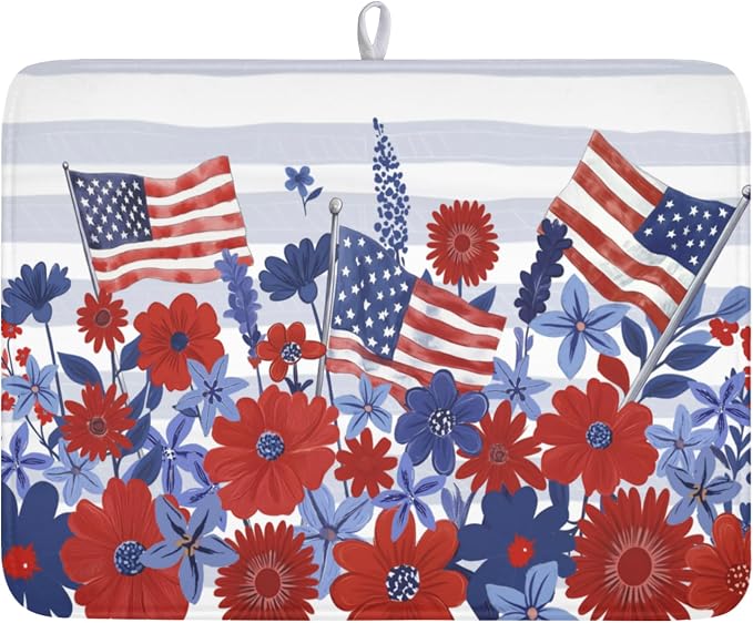 Patriotic Floral Dish Drying Mat by Unknown