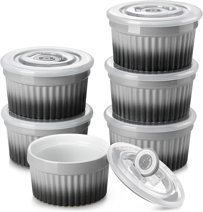 vancasso 8 oz Ramekins with Lid, Porcelain Creme Brulee Souffle Dishes by vancasso
