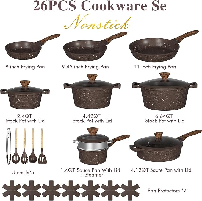 Umite Chef 26PCS Pots and Pans Set Non Stick, Nonstick Cookware Sets, Induction - Image 2