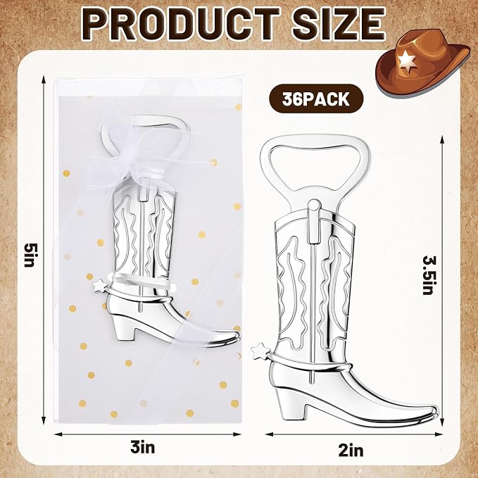 Hortsun 36 Sets Cowboy Boot Bottle Openers Baby Shower Bottle Opener Favors - Image 2