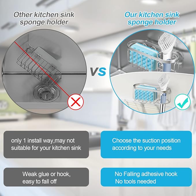 2-in-1 Sponge Holder for Kitchen Sink, Sink Caddy Kitchen Sink Organizer - Image 3