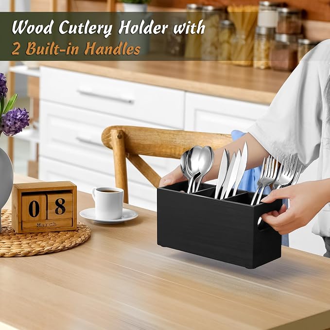 DRASTAR Silverware Holder, Wooden Utensil Caddy, Cutlery Holder - Image 2